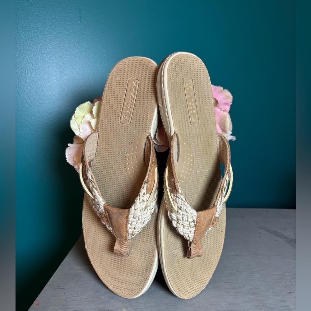 Sperry Tan and Cream Wedge Sandals Flip Flops